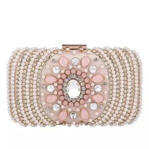 Sparkly Beaded Pink Clutch Evening Formal Wedding Pearl Jewel Bag